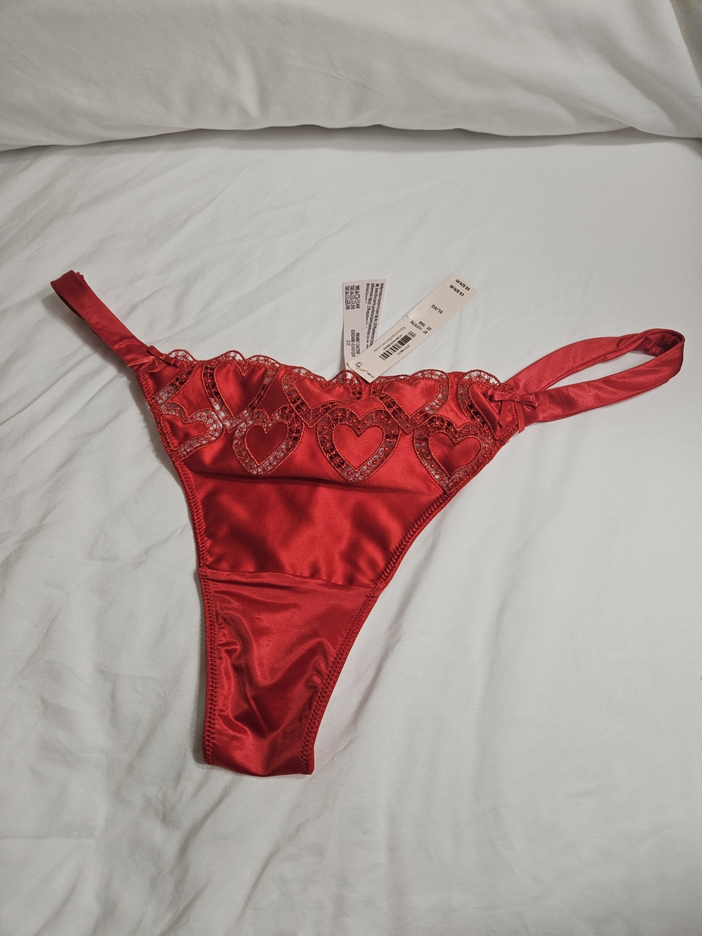 Victoria's Secret Red Satin Heart-Trim Thong Panty